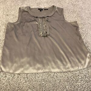 TALBOTS 14 Gray Stretch 100% Silk Shell Ruffle Top